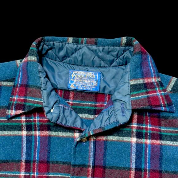 Vintage 70s 80s Pendleton Purple Blue Plaid Wool Flannel Button Down Shirt Sz M - Picture 3 of 8